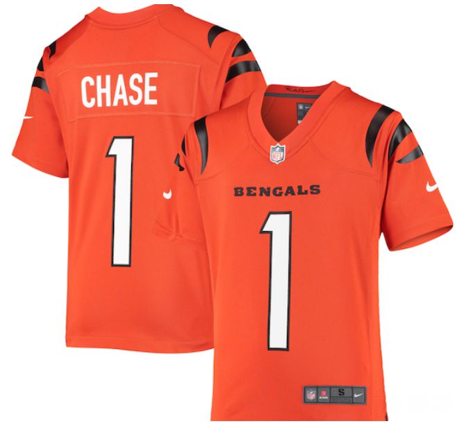 Youth Cincinnati Bengals #1 Chase orange 2024 Nike NFL jersey->->